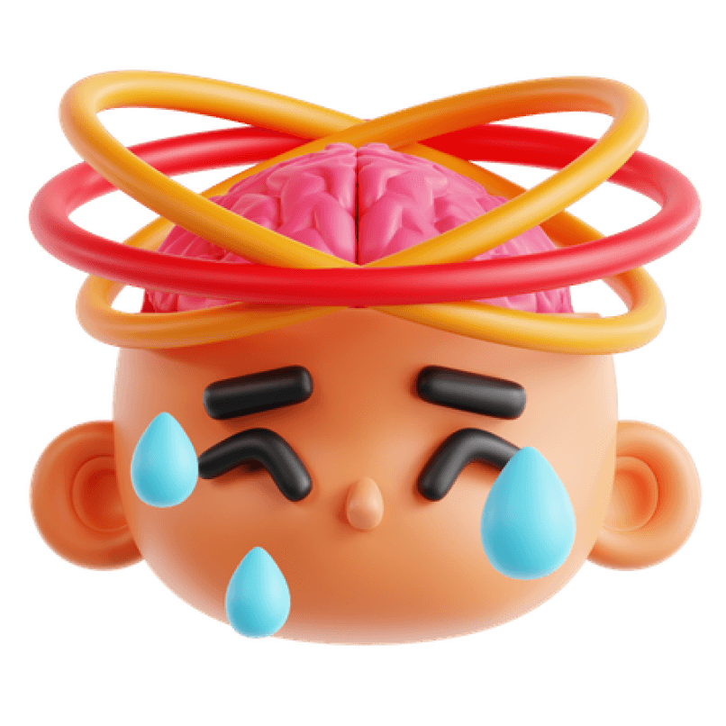 3D illustration of an overwhelmed student